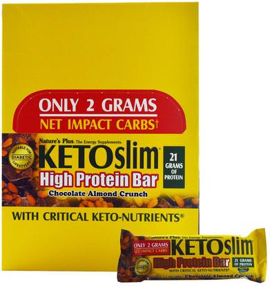 Natures Plus, Ketoslim, High Protein Bar, Chocolate Almond Crunch, 12 Bars, 2.1 oz (60 g) Each ,والرياضة، والبروتينات، وفقدان الوزن، والنظام الغذائي