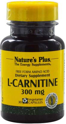 Natures Plus, L-Carnitine, 300 mg, 30 Veggie Caps ,المكملات الغذائية، والأحماض الأمينية، ل كارنيتين، ل كارنيتين طرطرات