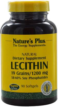 Natures Plus, Lecithin, 1200 mg, 90 Softgels ,المكملات الغذائية، الليسيثين، شحمي
