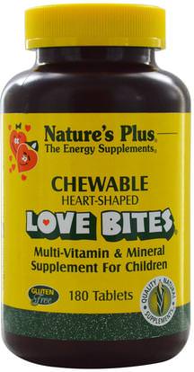 Natures Plus, Love Bites Multi-Vitamin & Mineral, Supplement For Children, 180 Chewable Tablets ,الفيتامينات، الفيتامينات المتعددة، الأطفال الفيتامينات