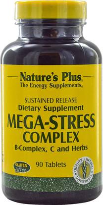 Natures Plus, Mega-Stress Complex, 90 Tablets ,الفيتامينات، فيتامين ب المعقدة، الصحة، مكافحة الإجهاد