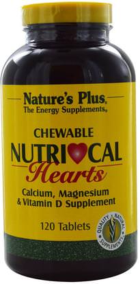 Natures Plus, Nutri-Cal Hearts, Chewable, 120 Tablets ,والمكملات الغذائية، والمعادن، والكالسيوم والمغنيسيوم