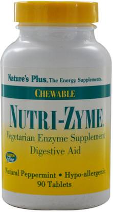 Natures Plus, Nutri-Zyme, Chewable, Natural Peppermint, 90 Tablets ,والمكملات الغذائية، والإنزيمات الهاضمة