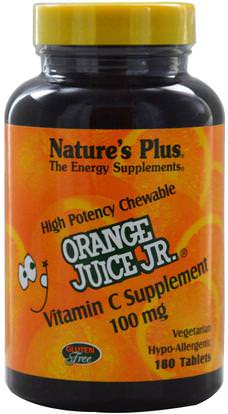 Natures Plus, Orange Juice Jr., Vitamin C Supplement, 100 mg, 180 Tablets ,الفيتامينات، فيتامين ج، فيتامين ج مضغ