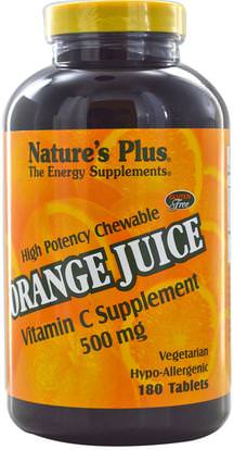 Natures Plus, Orange Juice Vitamin C Supplement, 500 mg, 180 Tablets ,الفيتامينات، فيتامين ج، فيتامين ج مضغ