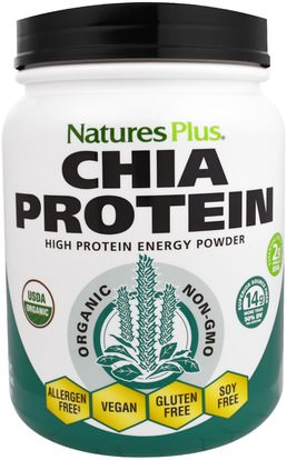 Natures Plus, Organic Chia Protein Powder, 1.09 lbs (495 g) ,والمكملات الغذائية، والبروتين