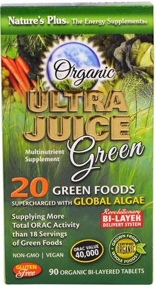 Natures Plus, Organic Ultra Juice Green, 90 Organic Bi-Layered Tablets ,المكملات الغذائية، سوبرفوودس، الخضر