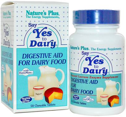 Natures Plus, Say Yes to Dairy, 50 Chewable Tablets ,المكملات الغذائية، الإنزيمات، اللاكتاز