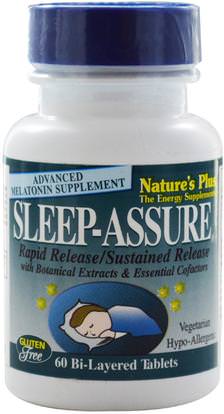 Natures Plus, Sleep Assure, 60 Bi-Layered Tablets ,والمكملات الغذائية، والنوم