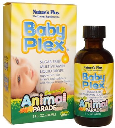Natures Plus, Source of Life, Animal Parade, Baby Plex, Sugar Free Multivitamin Liquid Drops, Natural Orange Flavor, 2 fl oz (60 ml) ,الفيتامينات، الفيتامينات المتعددة، الأطفال الفيتامينات