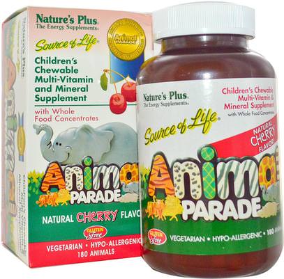 Natures Plus, Source of Life, Animal Parade, Childrens Chewable Multi-Vitamin and Mineral Supplement, Natural Cherry Flavor, 180 Animals ,الفيتامينات، الفيتامينات المتعددة، الأطفال الفيتامينات