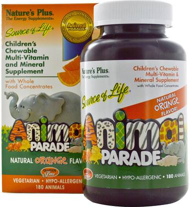 Natures Plus, Source of Life, Animal Parade, Childrens Chewable Multi-Vitamin & Mineral Supplement, Natural Orange Flavor, 180 Animals ,الفيتامينات، الفيتامينات المتعددة، الأطفال الفيتامينات