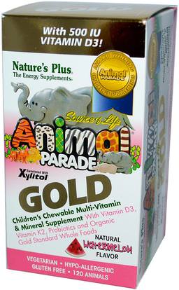 Natures Plus, Source of Life, Animal Parade Gold, Childrens Chewable Multi-Vitamin & Mineral, Watermelon, 120 Animals ,الفيتامينات، الفيتامينات المتعددة، الأطفال الفيتامينات