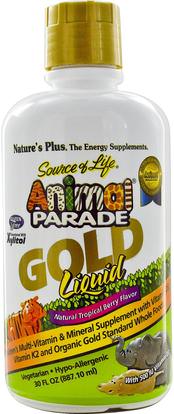 Natures Plus, Source of Life, Animal Parade, Gold Liquid, Natural Tropical Berry Flavor, 30 fl oz (887.10 ml) ,الفيتامينات، الفيتامينات المتعددة، الأطفال الفيتامينات المتعددة، الفيتامينات السائلة