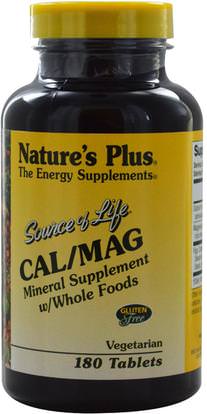 Natures Plus, Source of Life, Cal/Mag, 180 Tablets ,والمكملات الغذائية، والمعادن، والكالسيوم والمغنيسيوم