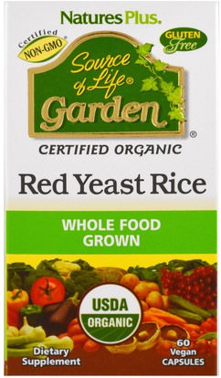 Natures Plus, Source of Life Garden, Organic Red Yeast Rice, 60 Veggie Caps ,الصحة، دعم الكوليسترول، الأرز الخميرة الحمراء