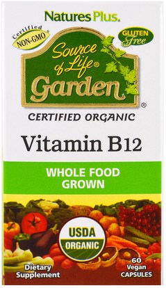 Natures Plus, Source of Life Garden, Organic Vitamin B12, 60 Veggie Caps ,الفيتامينات، فيتامين ب، فيتامين ب 12