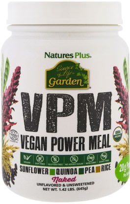 Natures Plus, Source of Life Garden, VPM Vegan Power Meal, Naked, 1.42 lbs (645 g) ,والمكملات الغذائية، والبروتين