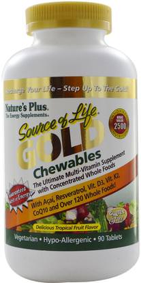 Natures Plus, Source of Life, Gold Chewables, Delicious Tropical Fruit Flavor, 90 Tablets ,الفيتامينات، الفيتامينات