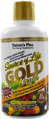 Natures Plus, Source of Life, Gold Liquid, Delicious Tropical Fruit Flavor, 30 fl oz (887.10 ml) ,الفيتامينات، الفيتامينات السائلة