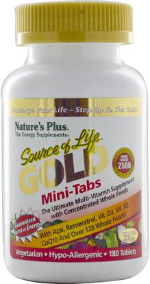 Natures Plus, Source of Life, Gold, Mini-Tabs, The Ultimate Multi-Vitamin Supplement, 180 Tablets ,الفيتامينات، الفيتامينات