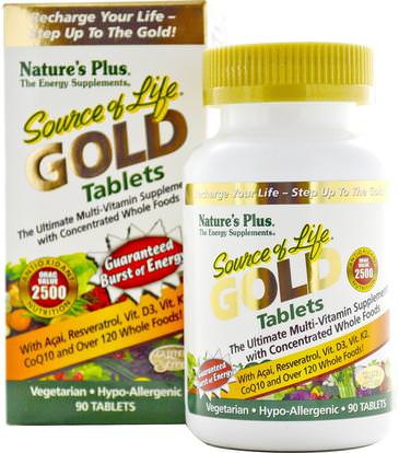 Natures Plus, Source of Life Gold, The Ultimate Multi-Vitamin Supplement, 90 Tablets ,الفيتامينات، الفيتامينات