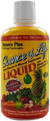 Natures Plus, Source of Life, Liquid Multi-Vitamin & Mineral Supplement, Tropical Fruit Flavor, 30 fl oz (887.10 ml) ,الفيتامينات، الفيتامينات السائلة