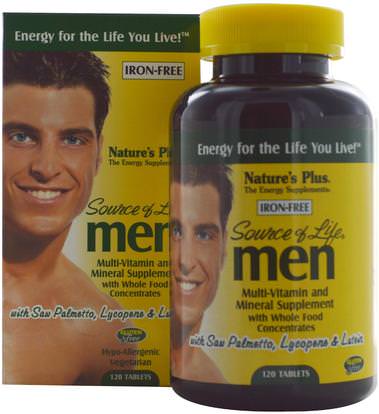 Natures Plus, Source of Life, Men, Multi-Vitamin and Mineral Supplement, Iron-Free, 120 Tablets ,الفيتامينات، الرجال الفيتامينات، الرجال