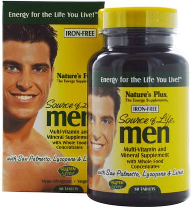 Natures Plus, Source of Life Men, Multi-Vitamin and Mineral Supplement, Iron-Free, 60 Tablets ,الفيتامينات، الرجال الفيتامينات، الرجال