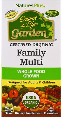 Natures Plus, Source of Life, Organic Family Multi, Mixed Berry Flavor, 60 Veggie Chewables ,الفيتامينات، الفيتامينات