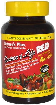 Natures Plus, Source of Life, Red, Multi-Vitamin & Mineral Supplement, 180 Tablets ,المكملات الغذائية، سوبرفوودس، الأحمر