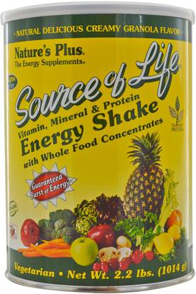 Natures Plus, Source of Life, Vitamin, Mineral & Protein Energy Shake, Creamy Granola Flavor, 2.2 lbs (1014 g) ,الصحة، مشروبات الطاقة مزيج، المكملات الغذائية، وجبة استبدال يهز