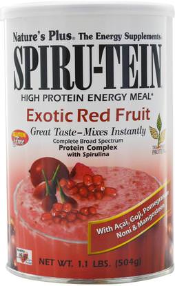 Natures Plus, Spiru-Tein, High Protein Energy Meal, Exotic Red Fruit, 1.1 lbs (504 g) ,والمكملات الغذائية، ومنتجات الصويا، بروتين الصويا، مسحوق بروتين الأرز
