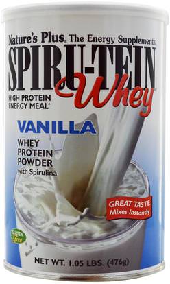 Natures Plus, Spiru-Tein Whey, High Protein Energy Meal, Vanilla, 1.05 lbs (476 g) ,المكملات الغذائية، بروتين مصل اللبن