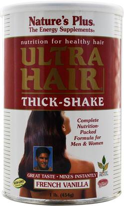 Natures Plus, Ultra Hair Thick-Shake, French Vanilla, 1 lb (454 g) ,الصحة، الرجال، نساء