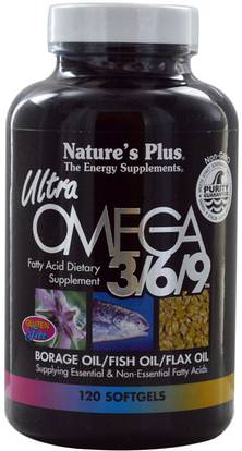 Natures Plus, Ultra Omega 3/6/9, 120 Softgels ,المكملات الغذائية، إيفا أوميجا 3 6 9 (إيبا دا)، أوميغا 369 قبعات / علامات التبويب