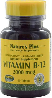 Natures Plus, Vitamin B-12, 2000 mcg, 60 Tablets ,الفيتامينات، وفيتامين ب، وفيتامين ب 12، وفيتامين ب 12 - سيانوكوبالامين