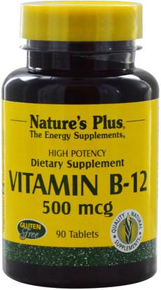 Natures Plus, Vitamin B-12, 500 mcg, 90 Tablets ,الفيتامينات، وفيتامين ب، وفيتامين ب 12، وفيتامين ب 12 - سيانوكوبالامين