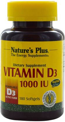 Natures Plus, Vitamin D3, 1000 IU, 180 Softgels ,الفيتامينات، فيتامين أ & د، فيتامين d3
