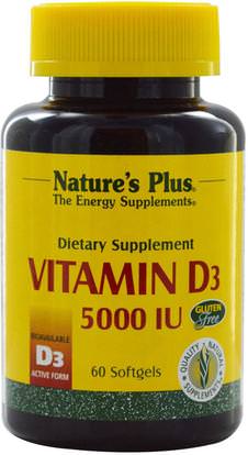 Natures Plus, Vitamin D3, 5000 IU, 60 Softgels ,الفيتامينات، فيتامين أ & د، فيتامين d3