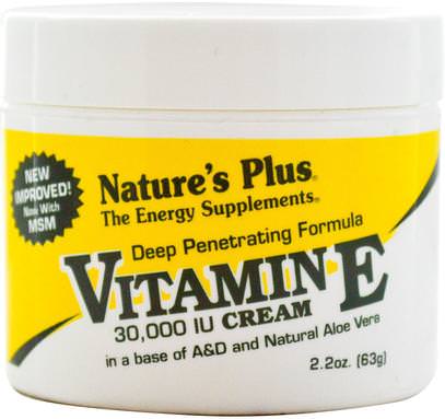 Natures Plus, Vitamin E Cream, 30,000 IU, 2.2 oz (63 g) ,المكملات الغذائية، مضادات الأكسدة، فيتامين e، فيتامين e السائل