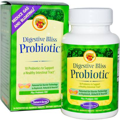 Natures Secret, Digestive Bliss Probiotic, 30 Patented Gel-Barrier Tablets ,المكملات الغذائية، البروبيوتيك، ريوتيري