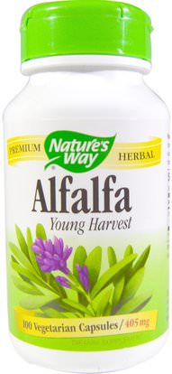 Natures Way, Alfalfa Young Harvest, 405 mg, 100 Veggie Caps ,المكملات الغذائية، الأعشاب