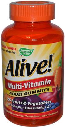 Natures Way, Alive!, Adult Multi-Vitamin, Fruit Flavors, 90 Gummies ,الفيتامينات، الفيتامينات