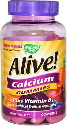 Natures Way, Alive! Calcium, 60 Gummies ,المكملات الغذائية، والمعادن، والكالسيوم