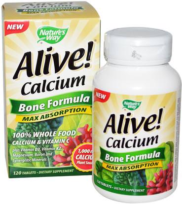 Natures Way, Alive! Calcium, Bone Formula, 120 Tablets ,والمكملات الغذائية، والمعادن، والكالسيوم والمغنيسيوم