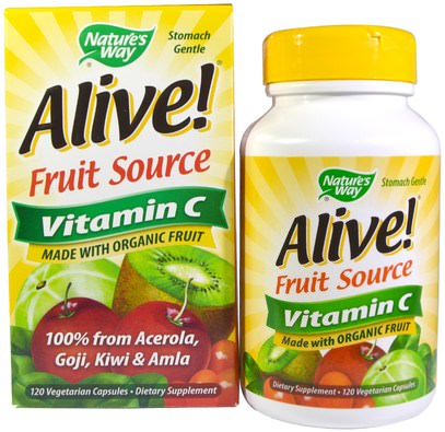 Natures Way, Alive!, Fruit Source, Vitamin C, 120 Veggie Caps ,الفيتامينات، فيتامين ج