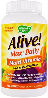 Natures Way, Alive! Max3 Daily, Multi-Vitamin, 180 Tablets ,الفيتامينات، الفيتامينات