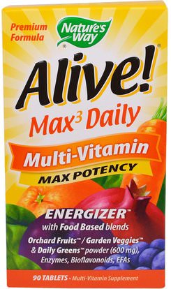 Natures Way, Alive!, Max3 Daily, Multi-Vitamin, 90 Tablets ,الفيتامينات، الرجال الفيتامينات