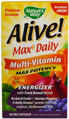 Natures Way, Alive! Max6 Dailiy, Multi-Vitamin, Max Potency, 90 Veggie Caps ,الفيتامينات، الفيتامينات